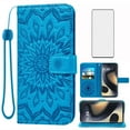 thumbnail image 1 of Asuwish Compatible with Motorola Edge 5G 2024 Wallet Phone Case and Tempered Glass Screen Protector Flip Credit Card Holder Stand Mandala Flower Cell Cover for Moto Edge2024 Women Men Blue, 1 of 8