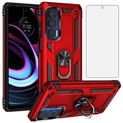 Asuwish Compatible with Motorola Moto Edge 2021/MotoEdge 5G UW 2021 Phone Case Tempered Glass Screen Protector Slim Magnetic Ring Holder Stand Hybrid Protective