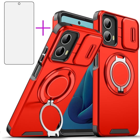 Asuwish Compatible with Motorola Moto G 5G 2023 Phone Case Slide Camera Cover Tempered Glass Screen Protector Stand Ring Holder Rugged Slim Cell for G5G 5 G G5 Women Men Red
