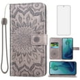 thumbnail image 1 of Asuwish Compatible with Motorola Moto G 5G 2024 Wallet Phone Case and Tempered Glass Screen Protector Flip Credit Card Holder Stand Mandala Flower Cell Cover for G5G 5 G G5 Women Men Gray, 1 of 9
