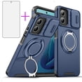 thumbnail image 1 of Asuwish Compatible with Motorola Moto G Play 4G 2024 Phone Case Slide Camera Cover Tempered Glass Screen Protector Stand Ring Holder Rugged Slim Cell for XT2413V XT2413-1 64GB Women Men Blue, 1 of 10