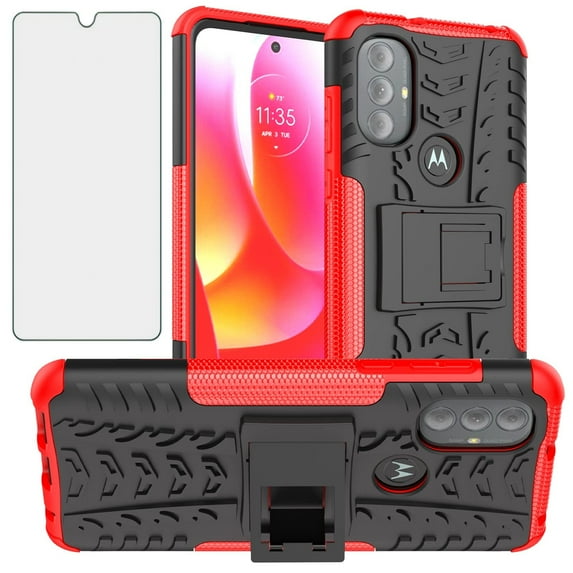 Asuwish Compatible with Motorola Moto G Power 2022/MotoG Play 2023/G Pure 2021 Phone Case Tempered Glass Screen Protector Slim Stand Hybrid Heavy Duty Rugged Protective Cell Cover for Women Men Red
