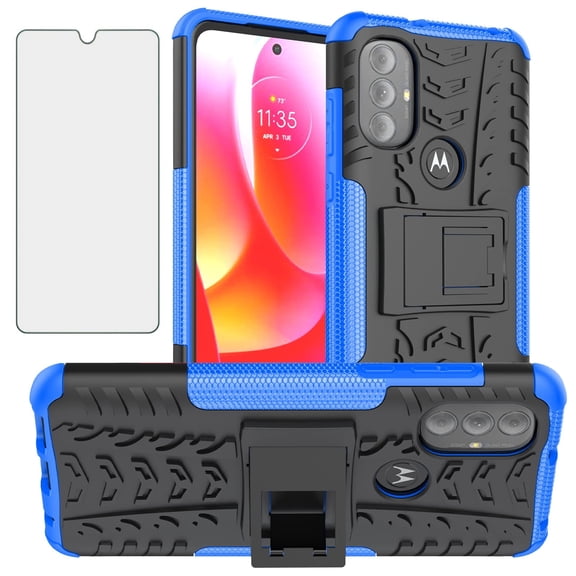 Asuwish Compatible with Motorola Moto G Power 2022/MotoG Play 2023/G Pure 2021 Phone Case Tempered Glass Screen Protector Slim Stand Hybrid Heavy Duty Rugged Protective Cell Cover for Women Men Blue