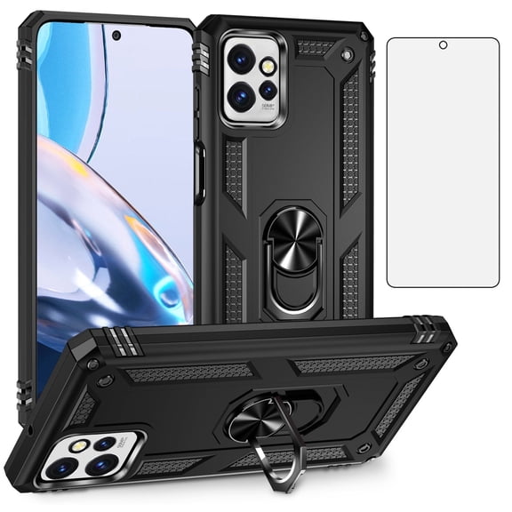 Asuwish Compatible with Motorola Moto G Power 5G 2023 Phone Case Tempered Glass Screen Protector Slim Magnetic Ring Holder Stand Hybrid Protective Cell Cover for GPower G5 Women Men Black