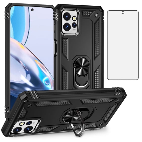 Asuwish Compatible with Motorola Moto G Power 5G 2023 Phone Case Tempered Glass Screen Protector Slim Magnetic Ring Holder Stand Hybrid Protective Cell Cover for GPower G5 Women Men Black