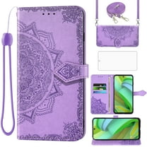 Asuwish Phone Case for Motorola Moto G Power 5G 2023 Wallet Cell Cover with Tempered Glass Screen Protector Flip Lanyard Wrist Strap Credit Card Holder Stand Mandala Flower GPower G5 Women Men Purple