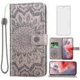 thumbnail image 1 of Asuwish Compatible with Motorola Moto G Power 5G 2024 Wallet Phone Case and Tempered Glass Screen Protector Flip Credit Card Holder Stand Mandala Flower Cell Cover Wrist Strap for G5 Women Men Gray, 1 of 9
