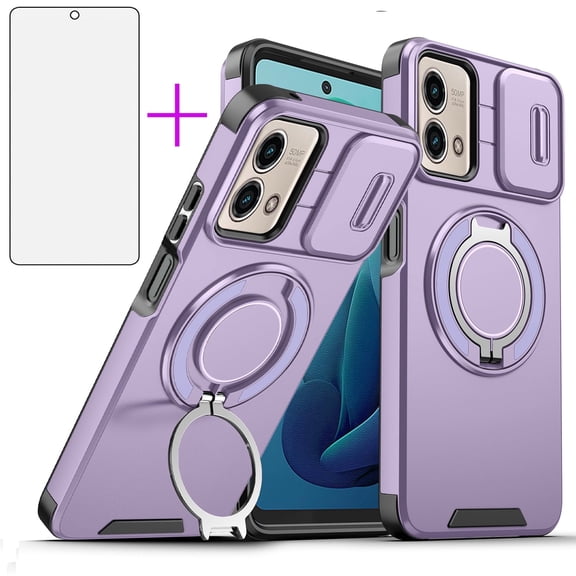 Asuwish Compatible with Motorola Moto G Stylus 5G 2023 Phone Case Slide Camera Cover Tempered Glass Screen Protector Stand Ring Holder Rugged Slim Cell for GStylus XT2317DL XT2315-5 Women Men Purple