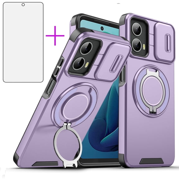 Asuwish Compatible with Motorola Moto G Stylus 5G 2024 Phone Case Slide Camera Cover Tempered Glass Screen Protector Stand Ring Holder Rugged Slim Cell for GStylus G5 Women Men Purple