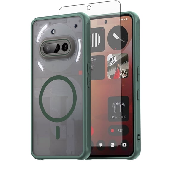 Asuwish Compatible with Nothing Phone 3a Magnetic Phone Case Translucent Matte Anti-fingerprint Back Military Grade DropProof Shockproof Protective Cell Cover for Phone3a 3a a3 Women Men Green