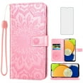 thumbnail image 1 of Asuwish Compatible with Samsung Galaxy A03 Wallet Phone Case and Tempered Glass Screen Protector Flip Credit Card Holder Stand Mandala Flower Cell Cover for A 03 03A Ao3 Women Men Pink, 1 of 9