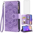 thumbnail image 1 of Asuwish Compatible with Samsung Galaxy A05 Wallet Phone Case and Tempered Glass Screen Protector Flower Faux Leather Flip Credit Card Holder Stand Zipper Cell Cover for Ao5 A 05 Women Purple, 1 of 8