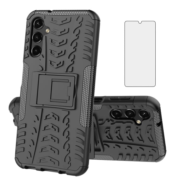 Asuwish Compatible with Samsung Galaxy A14/M14 5G Phone Case Tempered Glass Screen Protector Slim Stand Hybrid Heavy Duty Rugged Protective Cell Cover for A 14 4G 14A 14M G5 Women Men Black