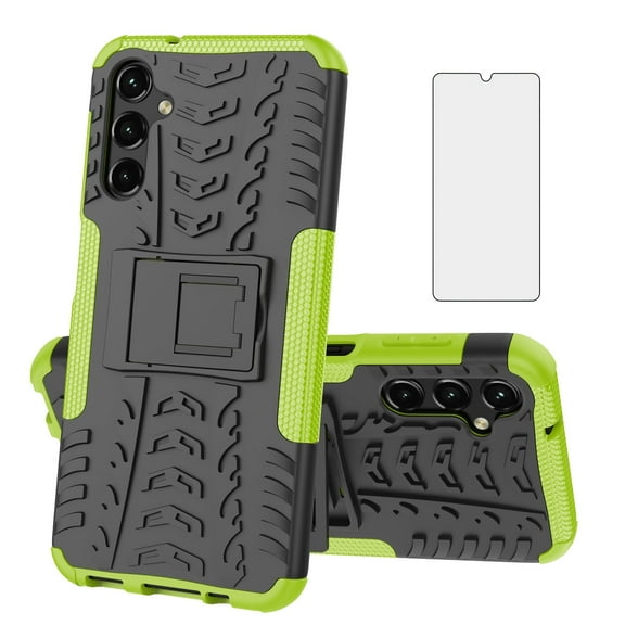 Asuwish Compatible with Samsung Galaxy A14/M14 5G Phone Case Tempered Glass Screen Protector Slim Stand Hybrid Heavy Duty Rugged Protective Cell Cover for A 14 4G 14A 14M G5 Women Men Green
