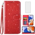 thumbnail image 1 of Asuwish Compatible with Samsung Galaxy A14/M14 5G Wallet Phone Case and Tempered Glass Screen Protector Flip Credit Card Holder Stand Bling Glitter Cell Cover for A 14 4G 14A 14M G5 Women Red, 1 of 7