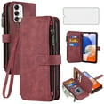 thumbnail image 1 of Asuwish Compatible with Samsung Galaxy A14/M14 5G Wallet Phone Case and Tempered Glass Screen Protector Faux Leather Flip Credit Card Holder Stand Zipper Cell Cover for A 14 4G 14A 14M G5 Women Red, 1 of 6