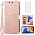 thumbnail image 1 of Asuwish Compatible with Samsung Galaxy A14/M14 5G Wallet Phone Case and Tempered Glass Screen Protector Flip Credit Card Holder Stand Bling Glitter Cell Cover for A 14 4G 14A 14M G5 Women Pink, 1 of 7