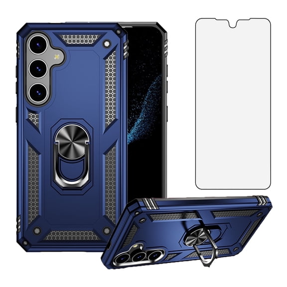 Asuwish Compatible with Samsung Galaxy A15 5G/4G Phone Case Tempered Glass Screen Protector Slim Magnetic Ring Holder Stand Hybrid Protective Cell Cover for A 15 G5 15A Women Men Blue