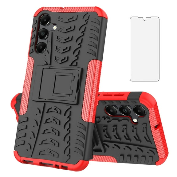 Asuwish Compatible with Samsung Galaxy A15 5G/4G Phone Case Tempered Glass Screen Protector Slim Stand Hybrid Heavy Duty Rugged Protective Cell Cover for A 15 G5 15A Women Men Red
