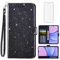 thumbnail image 1 of Asuwish Compatible with Samsung Galaxy A15 5G/4G Wallet Phone Case and Tempered Glass Screen Protector Flip Credit Card Holder Stand Bling Glitter Cell Cover for A 15 G5 15A Women Men Black, 1 of 7