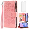 thumbnail image 1 of Asuwish Compatible with Samsung Galaxy A15 5G/4G Wallet Phone Case and Tempered Glass Screen Protector Flower Faux Leather Flip Credit Card Holder Stand Zipper Cell Cover for A 15 G5 15A Women Pink, 1 of 8