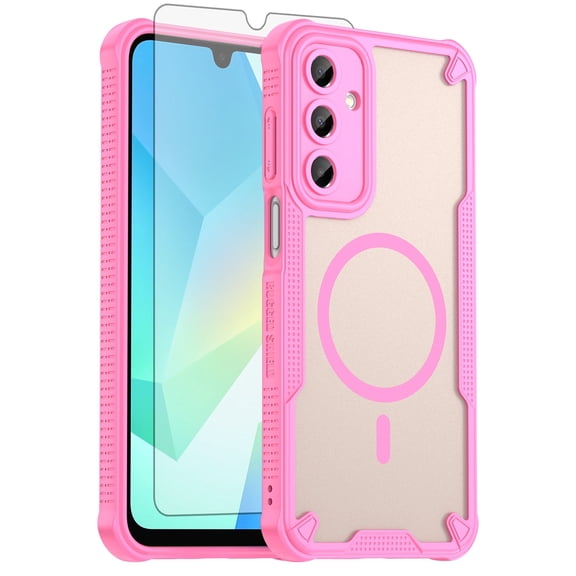 Asuwish Compatible with Samsung Galaxy A16 5G/4G Phone Case Tempered Glass Screen Protector Slim Magnetic Translucent Matte Back Shockproof Hybrid Protective Cover for A 16 SM-A166U Women Men Pink