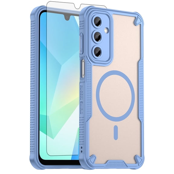 Asuwish Compatible with Samsung Galaxy A16 5G/4G Phone Case Tempered Glass Screen Protector Slim Magnetic Translucent Matte Back Shockproof Hybrid Protective Cover for A 16 SM-A166U Women Men Blue