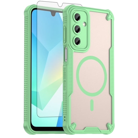 Asuwish Compatible with Samsung Galaxy A16 5G/4G Phone Case Tempered Glass Screen Protector Slim Magnetic Translucent Matte Back Shockproof Hybrid Protective Cover for A 16 SM-A166U Women Men Green