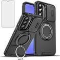 thumbnail image 1 of Asuwish Compatible with Samsung Galaxy A16/A17 5G/4G Phone Case Slide Camera Cover Tempered Glass Screen Protector Stand Ring Holder Rugged Slim Cell for A 16 16A 17 17A SM-A166U Women Men Black, 1 of 9