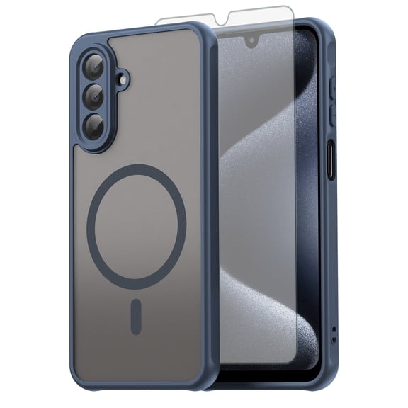 Asuwish Compatible with Samsung Galaxy A17 5G/4G Magnetic Phone Case Translucent Matte Anti-fingerprint Back Military Grade DropProof Shockproof Protective Cell Cover for A 17 G5 17A Women Men Blue