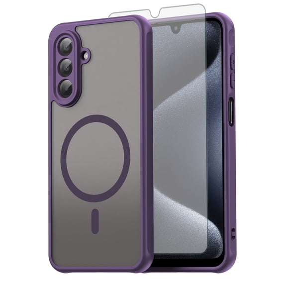 Asuwish Compatible with Samsung Galaxy A17 5G/4G Magnetic Phone Case Translucent Matte Anti-fingerprint Back Military Grade DropProof Shockproof Protective Cell Cover for A 17 G5 17A Women Men Purple