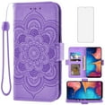 thumbnail image 1 of Asuwish Compatible with Samsung Galaxy A20e Wallet Phone Case and Tempered Glass Screen Protector Flip Credit Card Holder Stand Mandala Flower Cell Cover Wrist Strap for A 20e 20ae Women Men Purple, 1 of 8