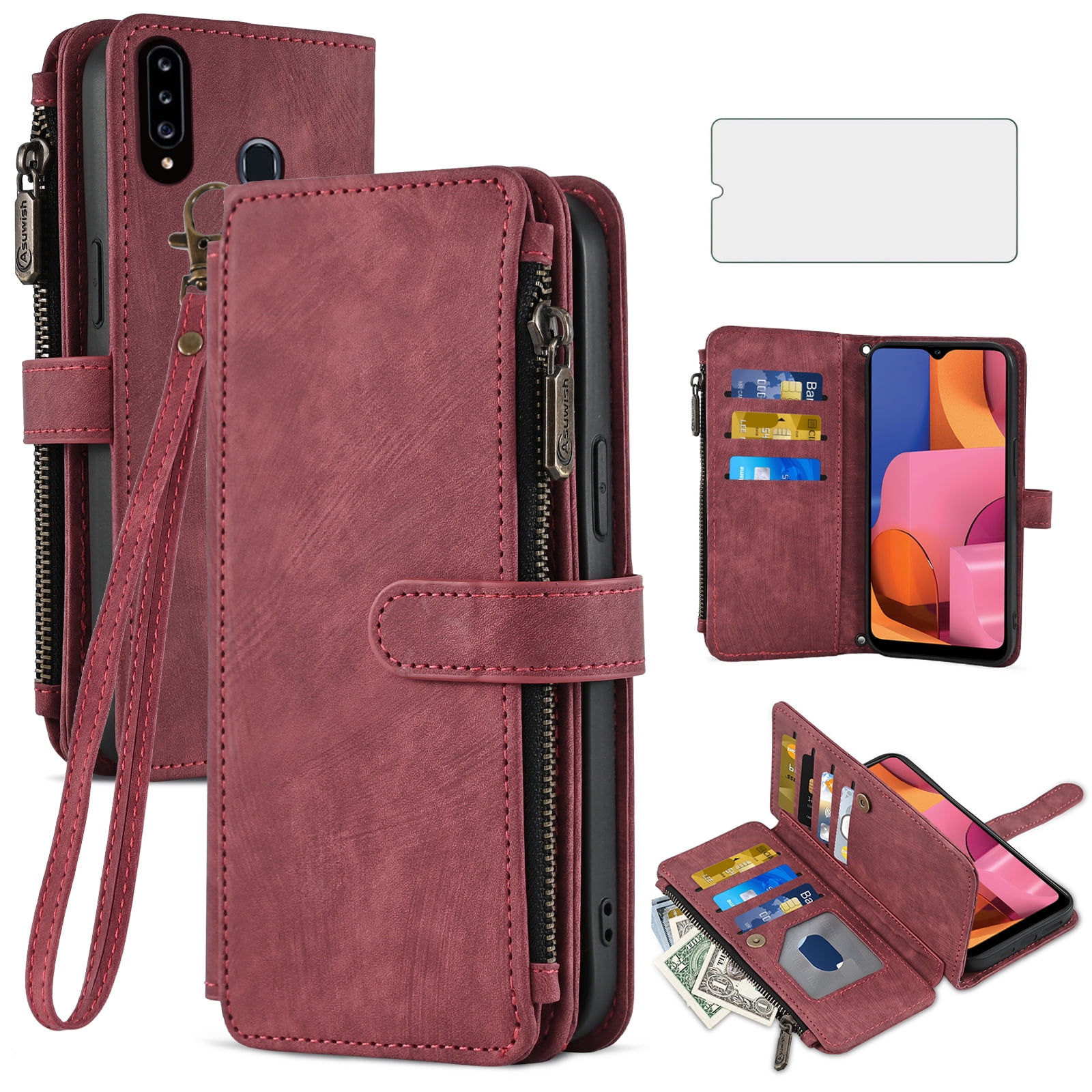 Asuwish Compatible with Samsung Galaxy A20s Wallet Phone Case and