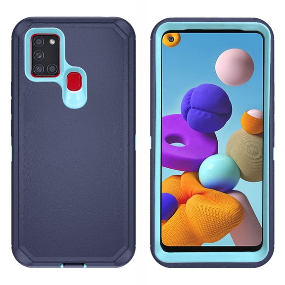 Asuwish Compatible with Samsung Galaxy A21S Phone Case Hybrid Rugged Shockproof Hard Protective Drop Proof Full Body Heavy Duty Mobile Cell Cover for A 21S Women Men Blue