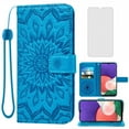 thumbnail image 1 of Asuwish Compatible with Samsung Galaxy A22 5G Wallet Phone Case and Tempered Glass Screen Protector Flip Credit Card Holder Stand Mandala Flower Cell Cover for A 22 22A A22s G5 Women Men Blue, 1 of 9