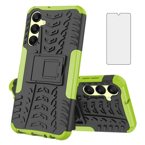 Asuwish Compatible with Samsung Galaxy A25 5G Phone Case Tempered Glass Screen Protector Slim Stand Hybrid Heavy Duty Rugged Protective Cell Cover for A 25 25A SM-A256U Women Men Green