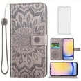 thumbnail image 1 of Asuwish Compatible with Samsung Galaxy A25 5G Wallet Phone Case and Tempered Glass Screen Protector Flip Credit Card Holder Stand Mandala Flower Cell Cover for A 25 25A SM-A256U Women Men Gray, 1 of 8