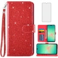 thumbnail image 1 of Asuwish Compatible with Samsung Galaxy A26 5G Wallet Phone Case and Tempered Glass Screen Protector Flip Credit Card Holder Stand Bling Glitter Cell Cover for A 26 26A LTE Women Men Red, 1 of 8