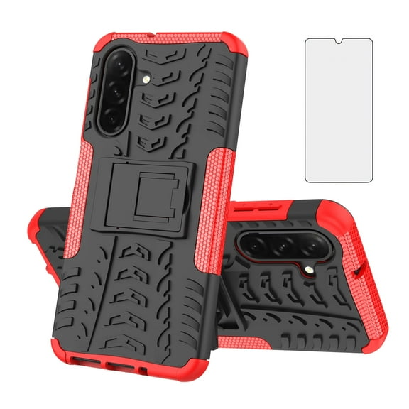 Asuwish Compatible with Samsung Galaxy A26 Phone Case Tempered Glass Screen Protector Slim Stand Hybrid Heavy Duty Rugged Protective Cell Cover for A 26 26A Women Men Red