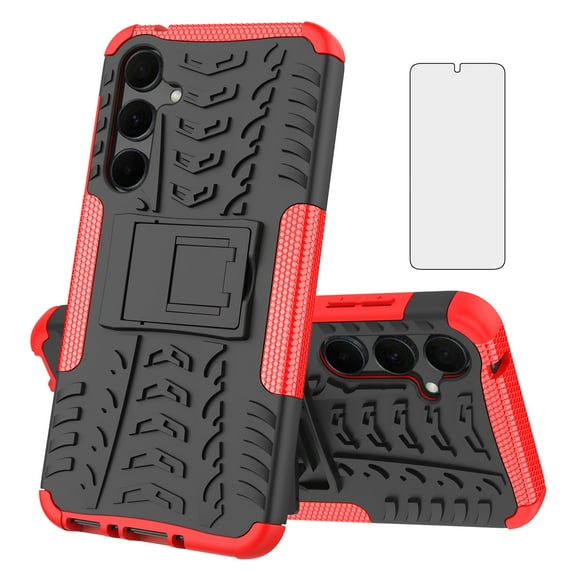 Asuwish Compatible with Samsung Galaxy A35 5G Phone Case Tempered Glass Screen Protector Slim Stand Hybrid Heavy Duty Rugged Protective Cell Cover for A 35 35A A355G Women Men Red