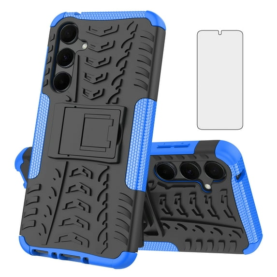 Asuwish Compatible with Samsung Galaxy A35 5G Phone Case Tempered Glass Screen Protector Slim Stand Hybrid Heavy Duty Rugged Protective Cell Cover for A 35 35A A355G Women Men Blue