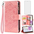thumbnail image 1 of Asuwish Compatible with Samsung Galaxy A35 5G Wallet Phone Case and Tempered Glass Screen Protector Flower Faux Leather Flip Credit Card Holder Stand Zipper Cell Cover for A 35 35A A355G Women Pink, 1 of 8
