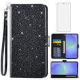thumbnail image 1 of Asuwish Compatible with Samsung Galaxy A36 5G Wallet Phone Case and Tempered Glass Screen Protector Flip Credit Card Holder Stand Bling Glitter Cell Cover for A 36 36A LTE SM-A366U Women Men Black, 1 of 8