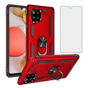 Asuwish Compatible with Samsung Galaxy A42 5G Phone Case Tempered Glass Screen Protector Slim Magnetic Ring Holder Stand Hybrid Protective Cell Cover for A 42 G