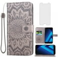 thumbnail image 1 of Asuwish Compatible with Samsung Galaxy A5 2017 Wallet Phone Case and Tempered Glass Screen Protector Flip Credit Card Holder Stand Mandala Flower Cell Cover for 5A SM-A520W Women Men Gray, 1 of 9