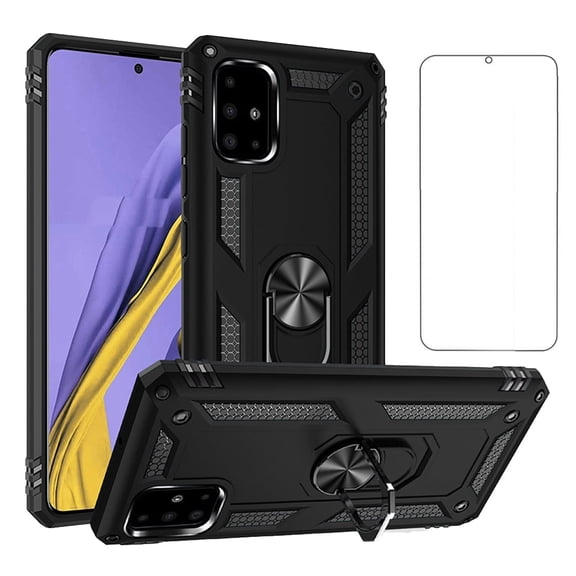 Asuwish Compatible with Samsung Galaxy A51 5G/A 51 5G UW Verizon Phone Case Tempered Glass Screen Protector Slim Magnetic Ring Holder Stand Hybrid Protective Cell Cover for 51A G5 S51 Women Men Black
