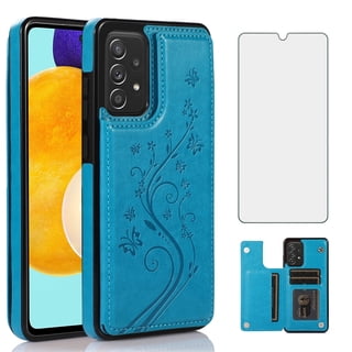 Asuwish Compatible with Samsung Galaxy A53 5G Wallet Phone Case Tempered Glass Screen Protector and Flower PU Leather Credit Card Holder Stand Cell Cover for A 53 G5 53A SM A536U 6.5" 2022 Women Blue