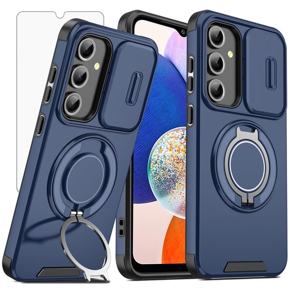 Asuwish Compatible with Samsung Galaxy A54 5G Phone Case Slide Camera Cover Tempered Glass Screen Protector Stand Ring Holder Rugged Slim Cell for A545G A 54 54A 4G G5 SM A546U Women Men Blue