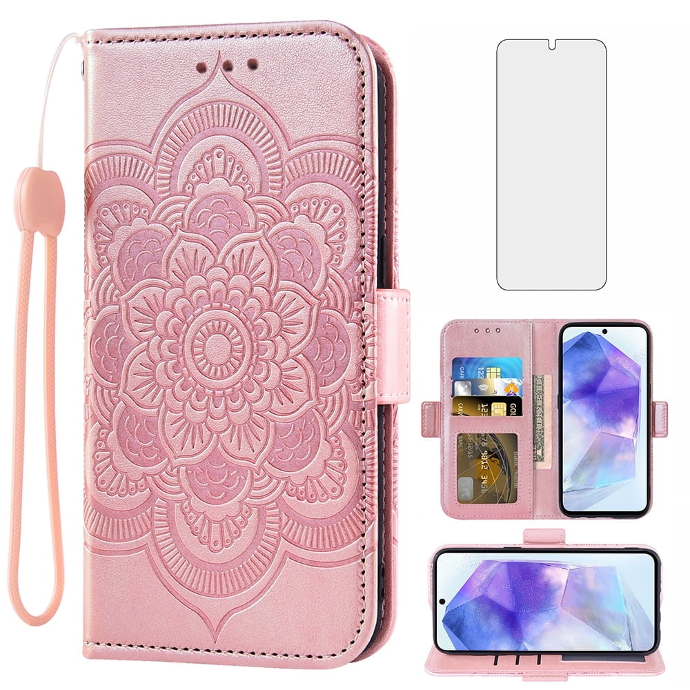 Asuwish Compatible With Samsung Galaxy Note 9 Wallet Phone Case Tempered Glass Screen Protector Flower Pu Leather Credit Card Holder Stand Cell Accessorie