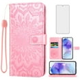 thumbnail image 1 of Asuwish Compatible with Samsung Galaxy A55 5G Wallet Phone Case and Tempered Glass Screen Protector Flip Credit Card Holder Stand Mandala Flower Cell Cover for A 55 55A A555G Women Men Pink, 1 of 8